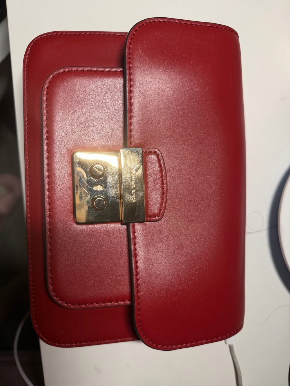 Michael Kors Red Leather Crossbody with Gold-Tone Lock